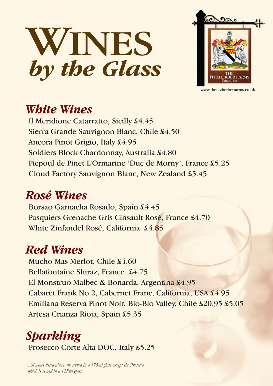 Wines By The Glass | The Fitzherbert Arms