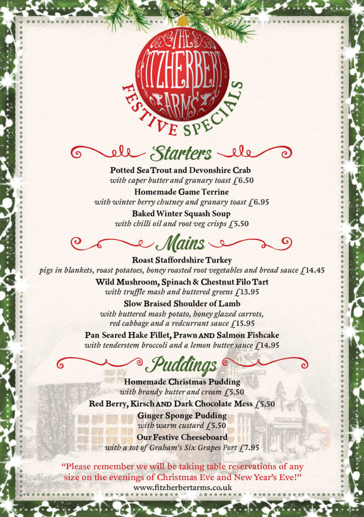 Christmas Menu The Fitzherbert Arms