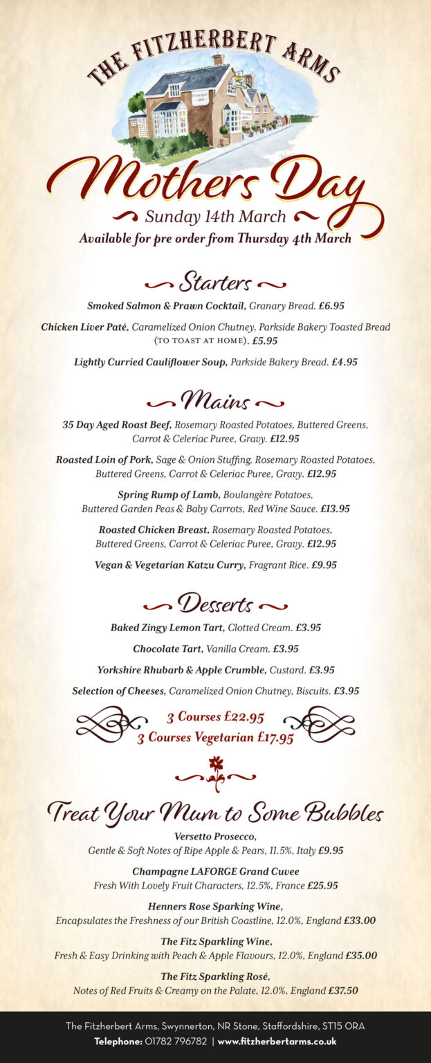 Mother’s Day Menu The Fitzherbert Arms